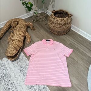 Polo Ralph Lauren men's Classic Fit Soft Cotton Polo Shirt - Large - Pink stripe
